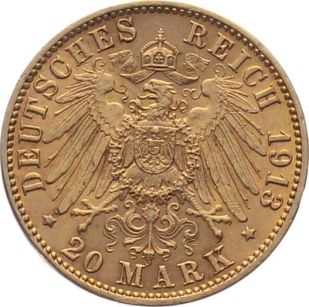 Hamburg 20 Mark 1913 J - Stadtwappen mit Schildhalter